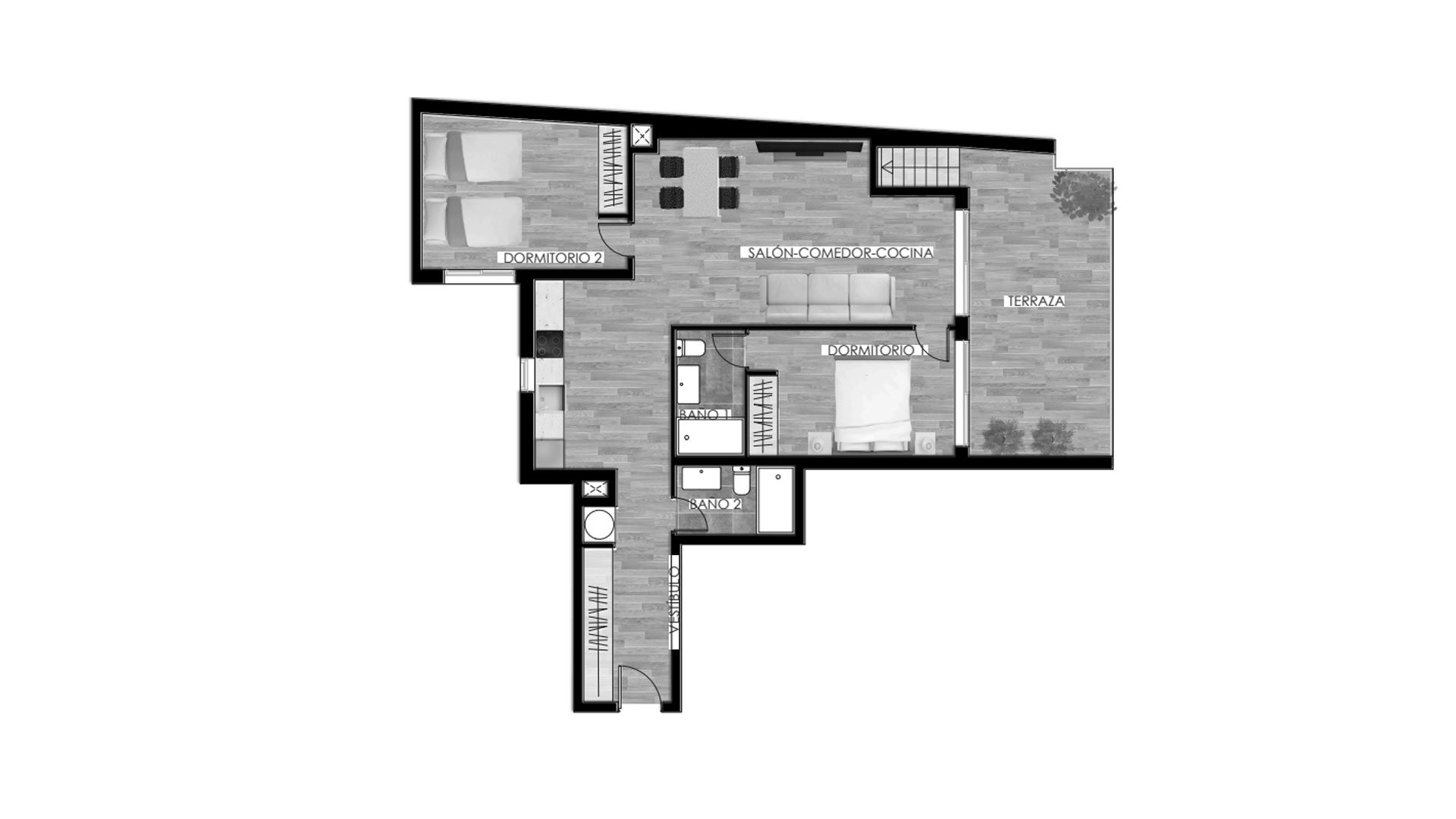 Penthouse floor plan, 2 bedrooms in ALEGRIA 24 No. 3