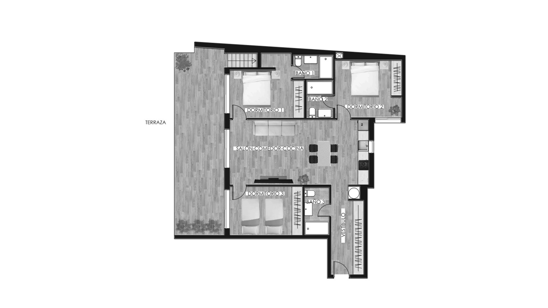 Penthouse floor plan, 3 bedrooms in ALEGRIA 24 No. 4